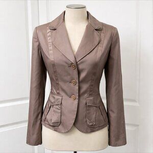 KATHARINE BARCLAY Satin Brown Tan Blazer Jacket Lined Size Large